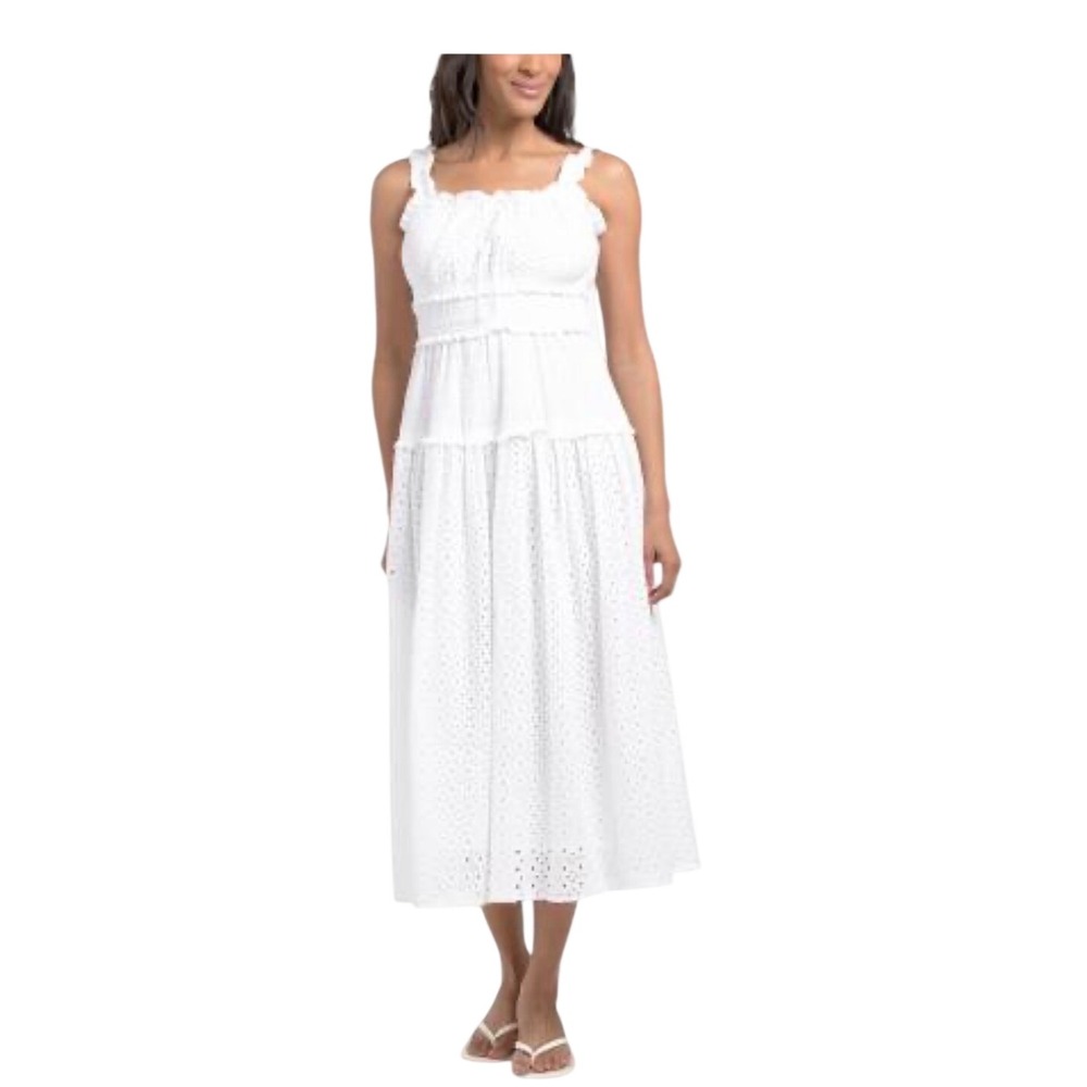 Elie‎ Tahari NWT Sleeveless Square Neck Mock Waist Embroidered Midi Dress size S